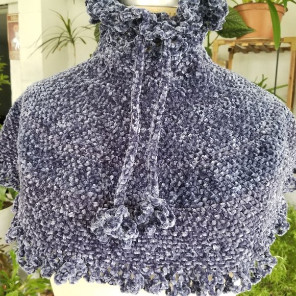 Crochet VELVET NECK WARMER SHAWL Indigo Blue MED/LG - Picture 1 of 12